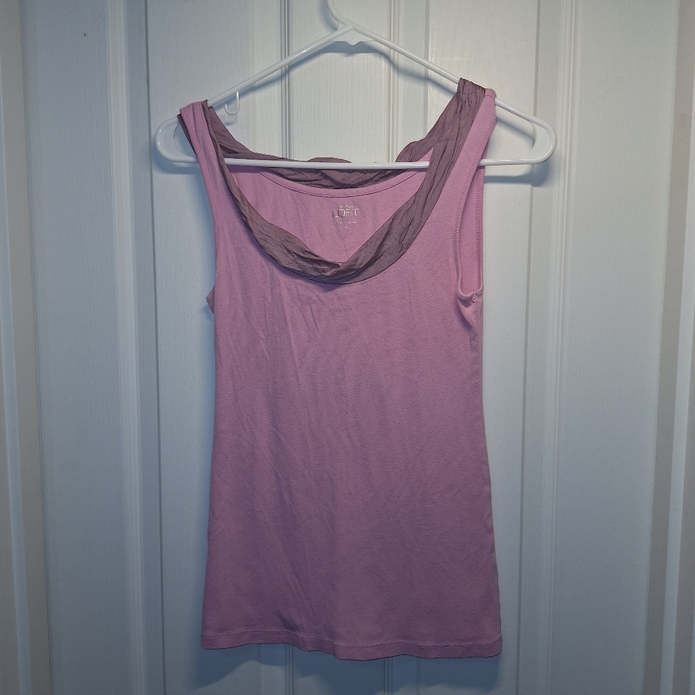 LOFT Pink Ruffle Collar Tank Top Medium